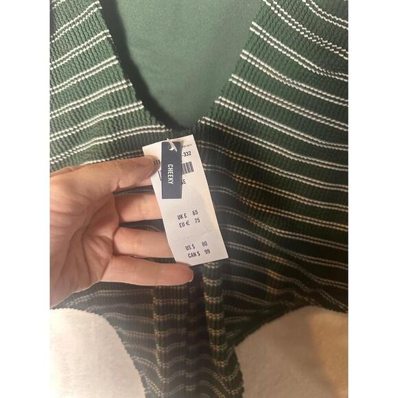 Abercrombie & Fitch 90s Scoopneck Cheeky One-Piece Swimsuit Green Striped L - Picture 3 of 5